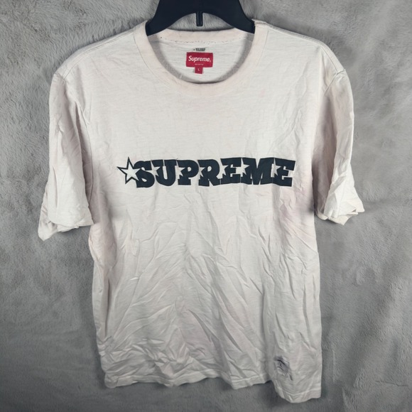 Supreme Star Applique Logo T-Shirt Mens Large White Black Y2K Streetwear Tee - Picture 2 of 8